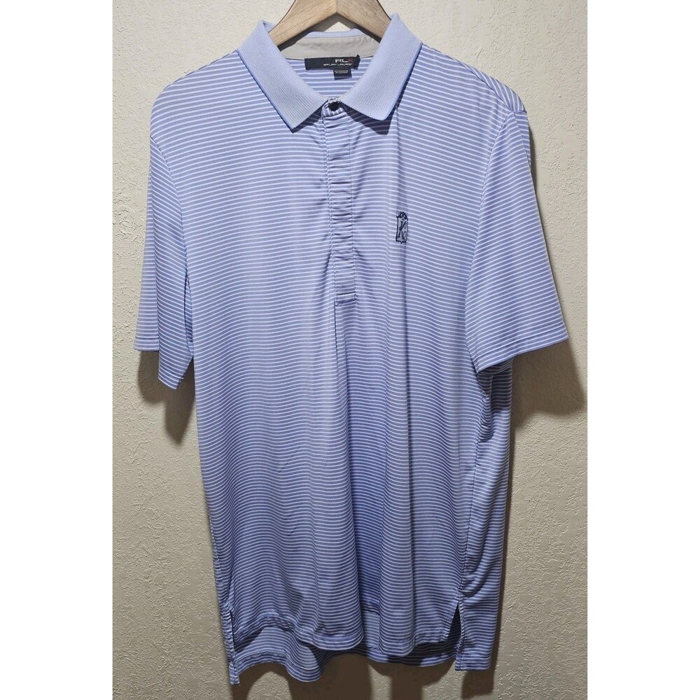 RLX Shirt Mens Large Blue Whited Striped Ralph Lauren Performance Polo